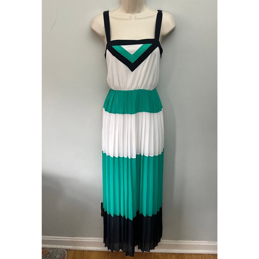Banana Republic x Milly Dress Color Block Pleated Maxi Euro Summer Goddess Chic